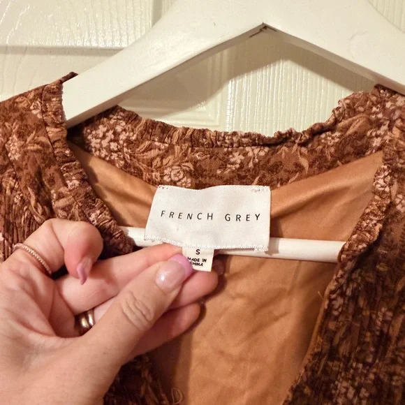 French Grey Rich Brown Textured Dress - Picture 3 of 7